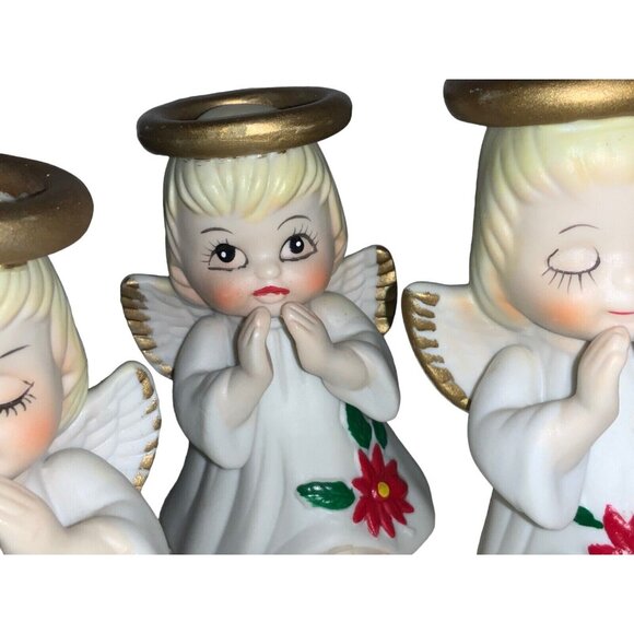 Ceramic Angel Bells Each with Unique Eyes  Taiwan Set of 3 - Picture 3 of 10